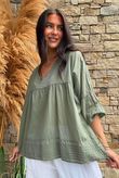 Prairie Pintuck Cotton Smock Khaki